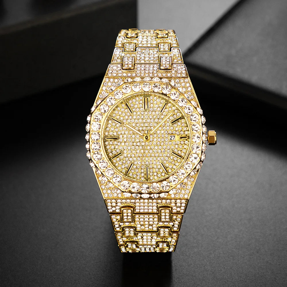 FULLY ICED OUT DIAMOND BEZEL ROMAN NUMERAL WATCH