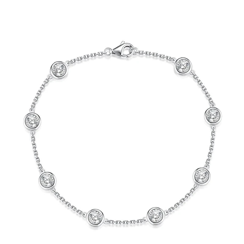 Women's S925 Moissanite Round Cut Diamond Stationed Bracelet
