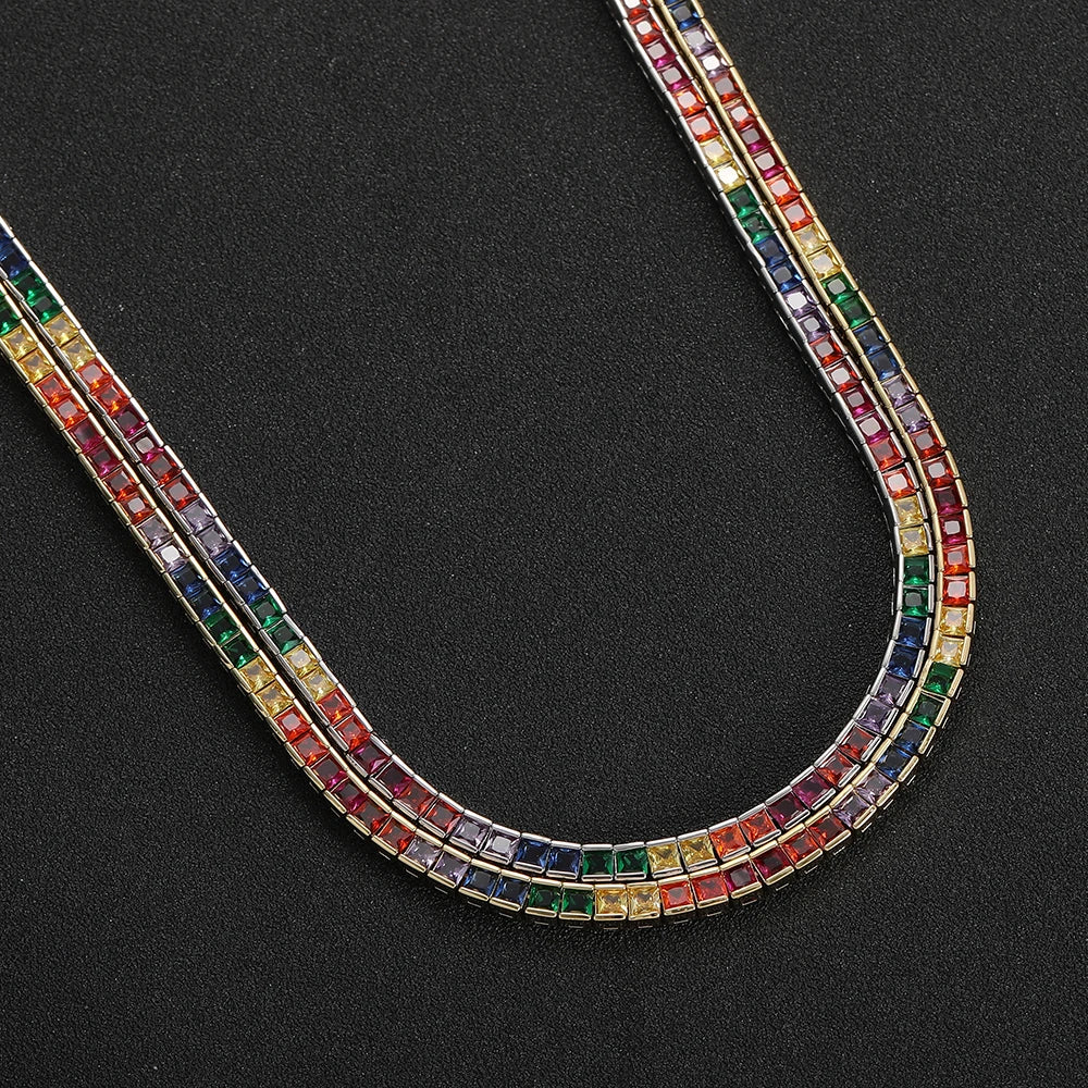 Multicolor Emerald Cut Tennis Necklace