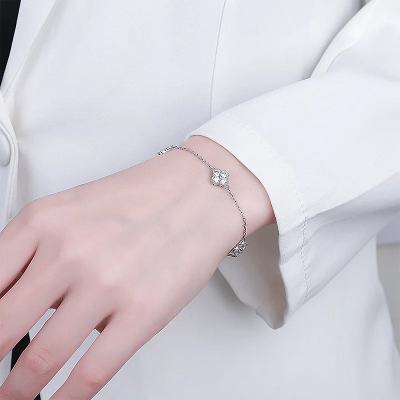 S925 Moissanite Clover Diamond Bracelet - Gold/White Gold