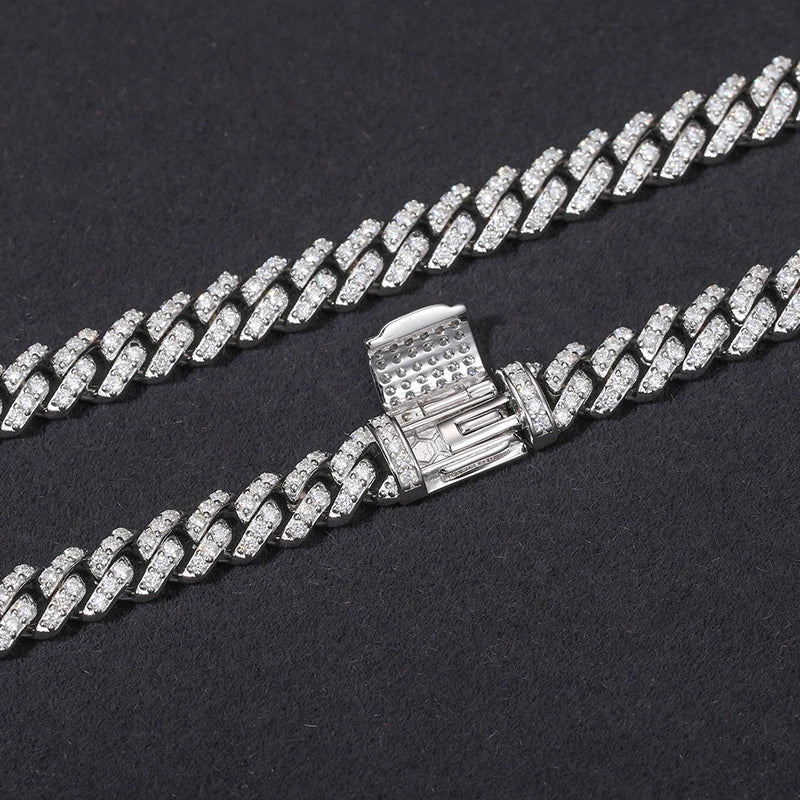 S925 Moissanite Diamond Prong Cuban Link Necklace - 6mm