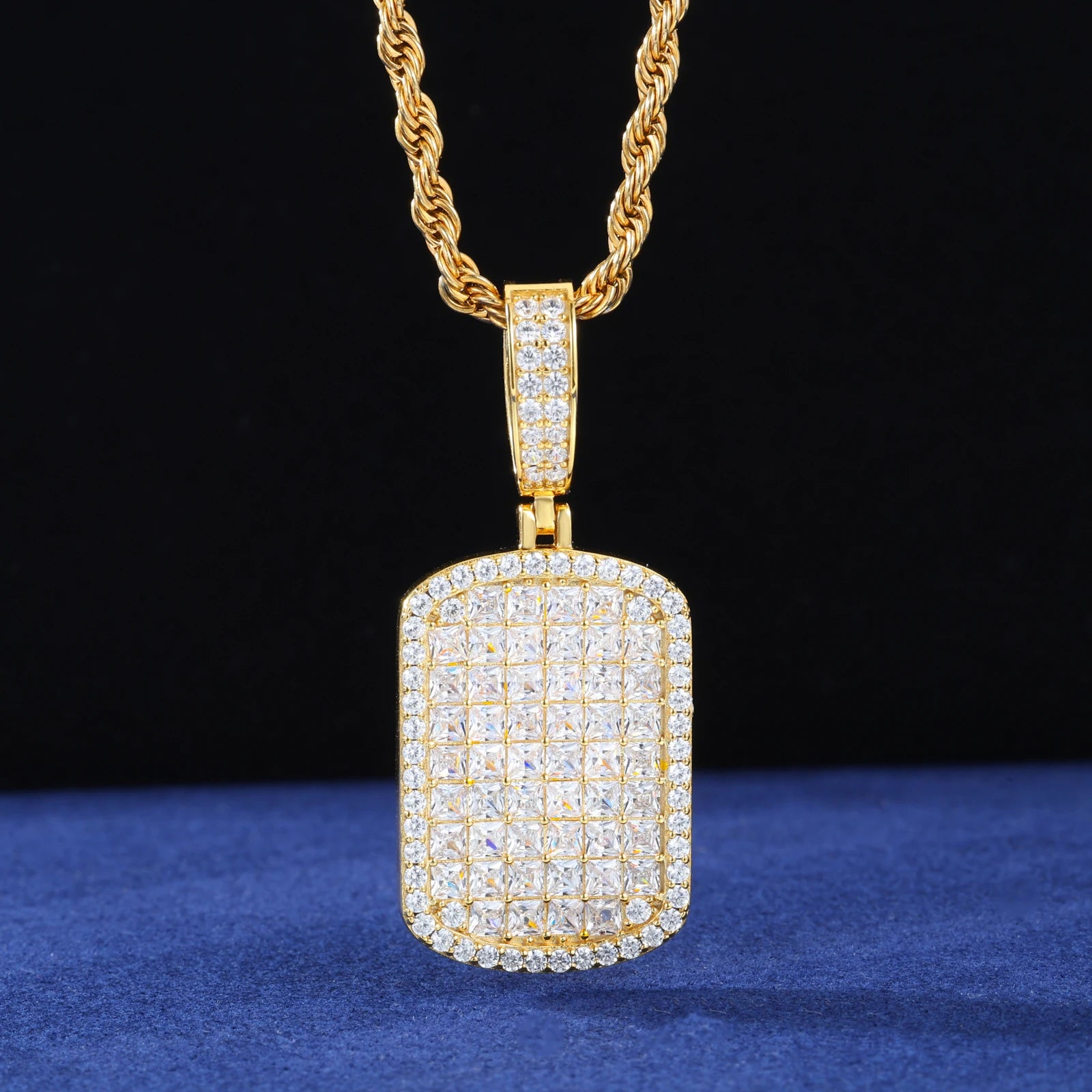 S925 Moissanite Diamond Fully Paved Tag Pendant