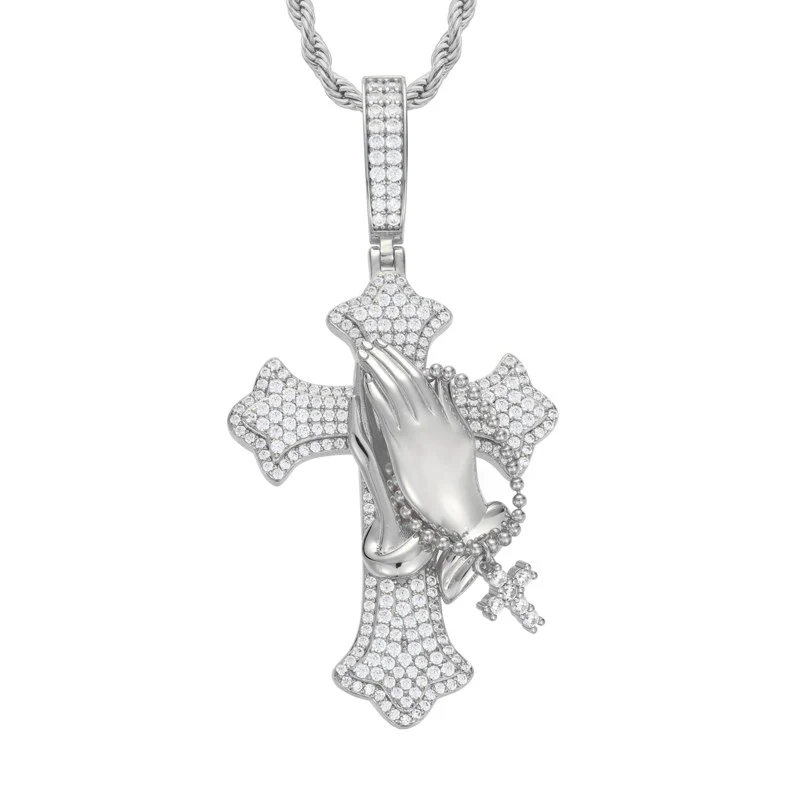 S925 Moissanite Flory Cross Pendant With Pray Hand