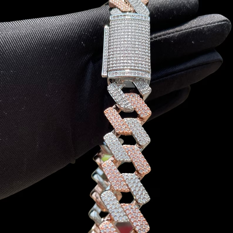 20mm Miami Rhombus Diamond Link Cuban Necklace - Two-Tone Rose Gold