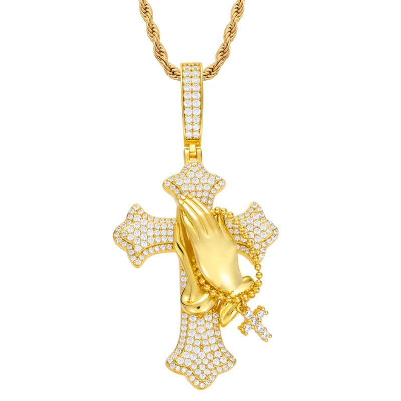 S925 Moissanite Flory Cross Pendant With Pray Hand