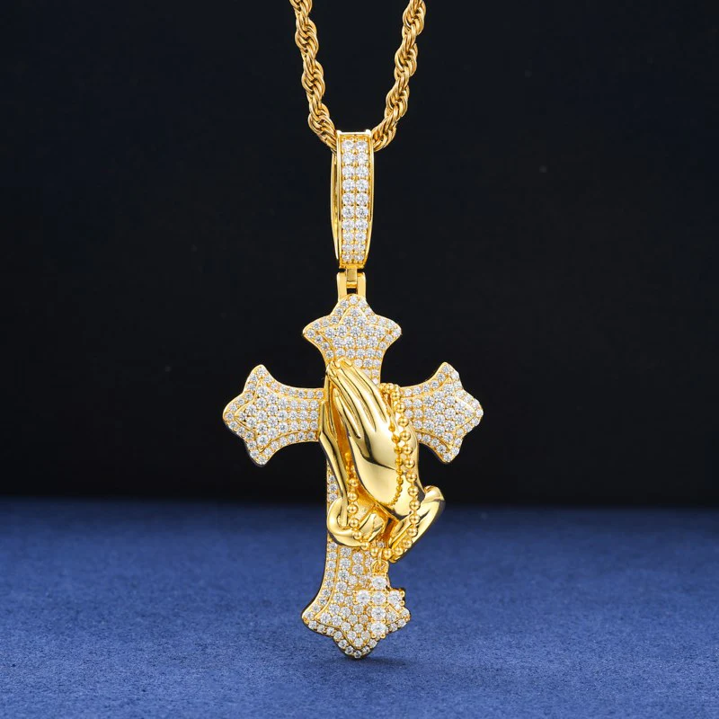 S925 Moissanite Flory Cross Pendant With Pray Hand