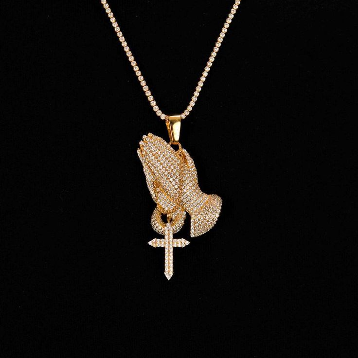 Iced Praying Hands Pendant