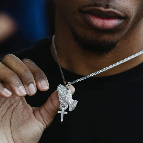 Iced Praying Hands Pendant