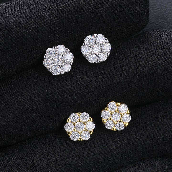 S925 Moissanite Cluster Flower Stud Earrings