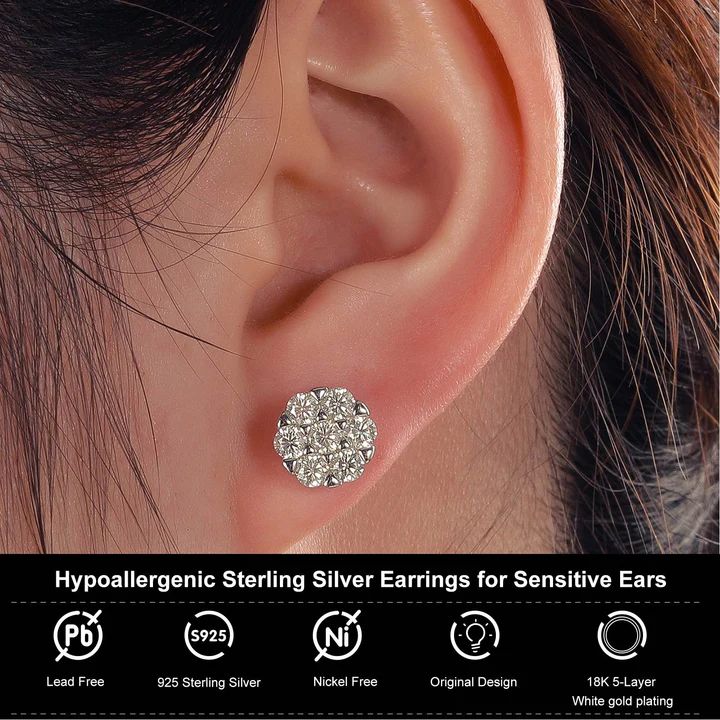 S925 Moissanite Cluster Flower Stud Earrings - Icedgame & Co