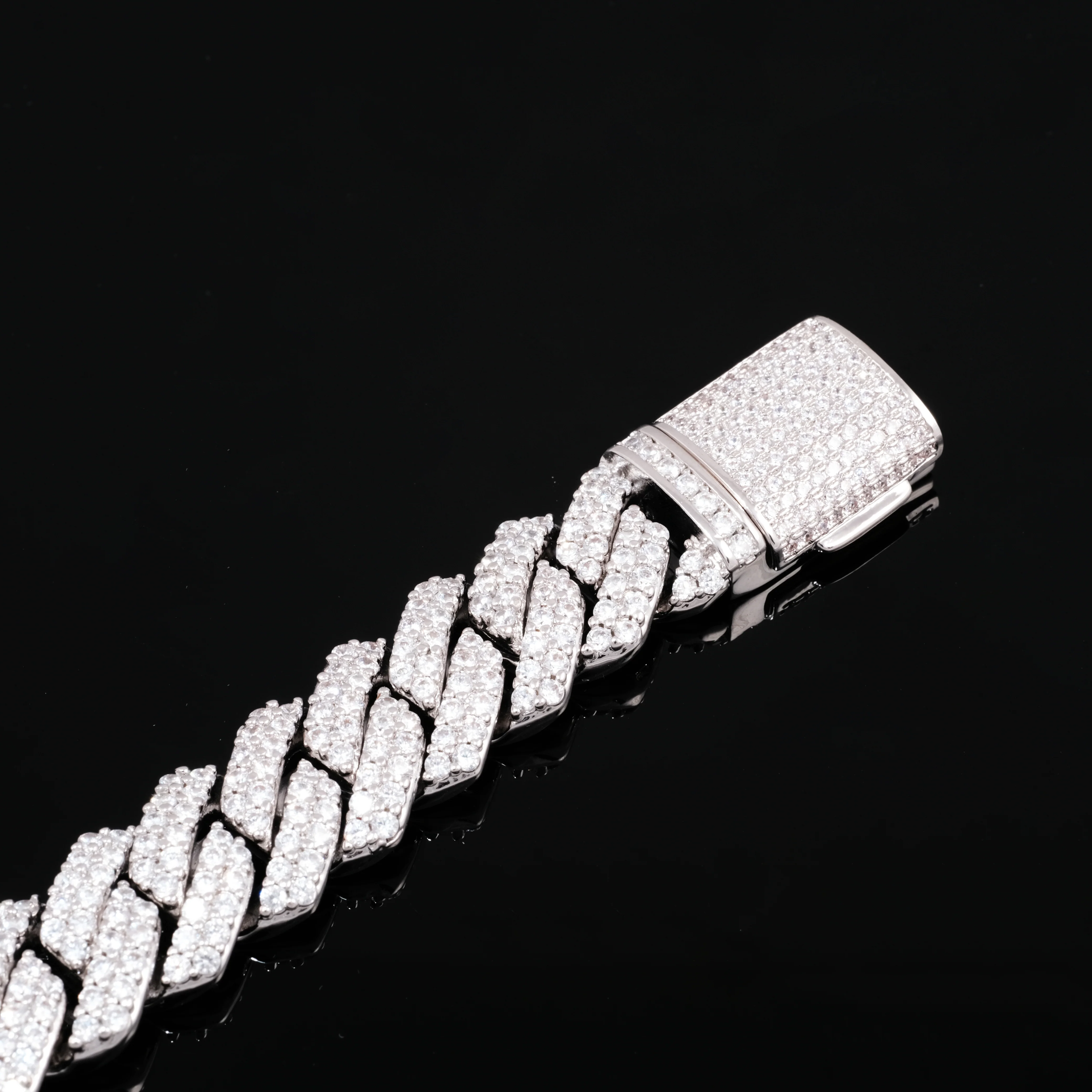 14MM Moissanite Diamond Prong Cuban Link Chain Bracelet