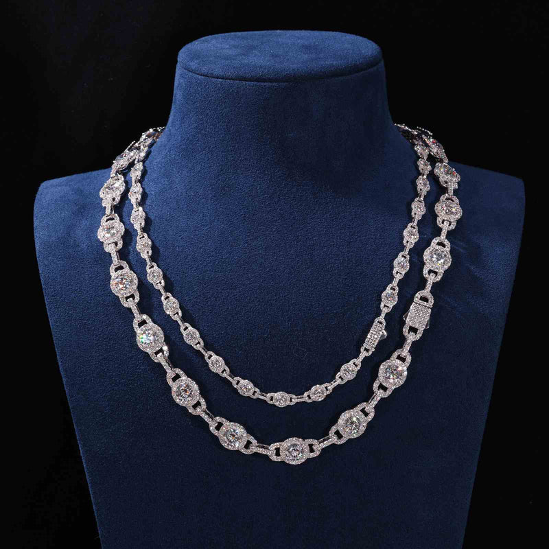 S925 Moissanite Radiant Crescent Diamond Halo Necklace - White Gold