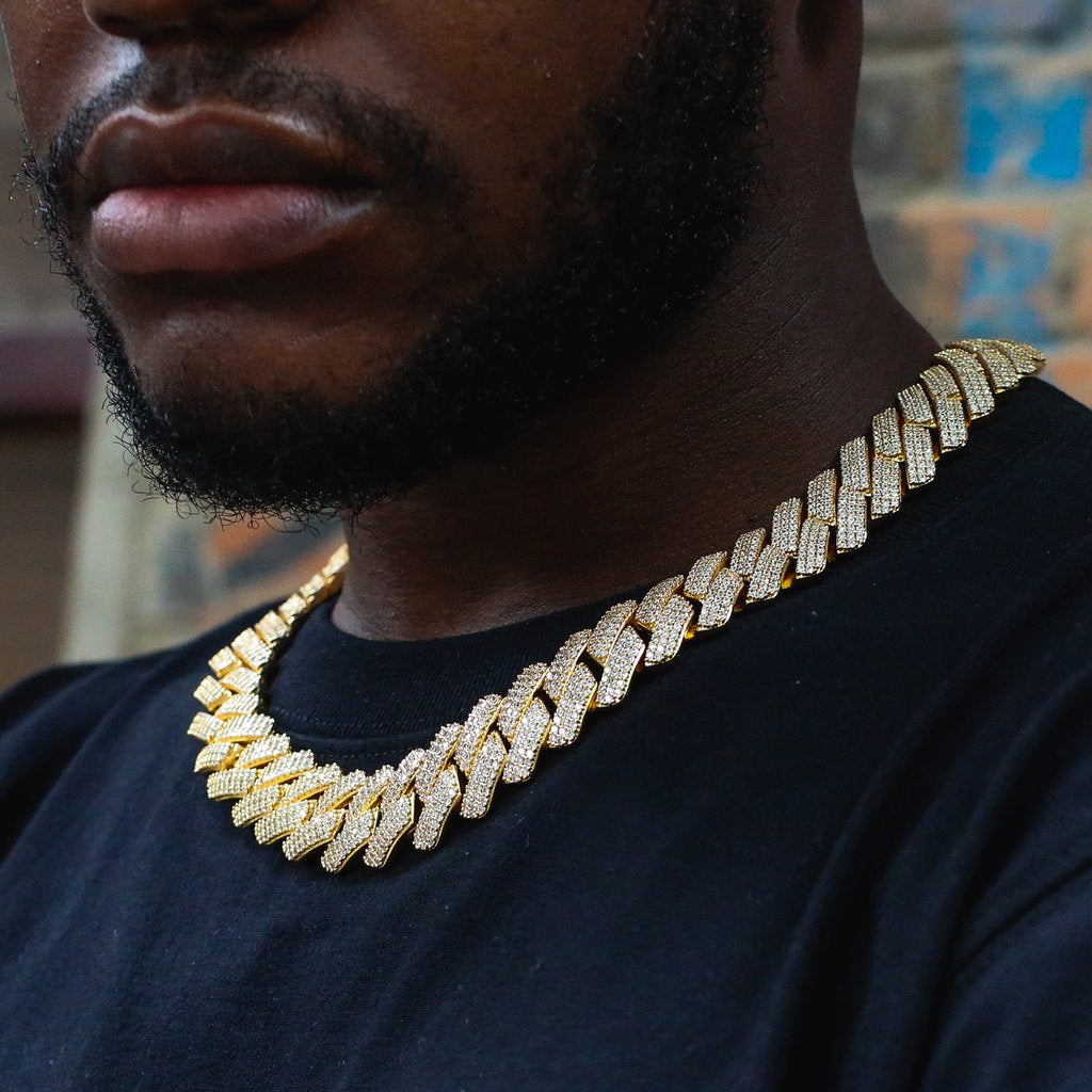 (19mm) 3 Rows Diamond Prong Cuban Link Necklace