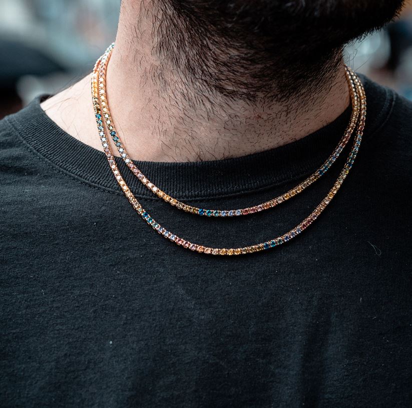 (3mm) Spectrum Rainbow Tennis Chain - Gold/White Gold