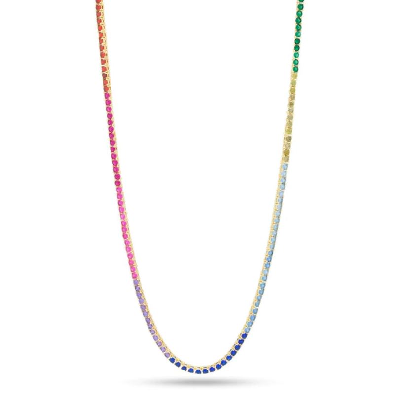(3mm) Spectrum Rainbow Tennis Chain - Gold/White Gold
