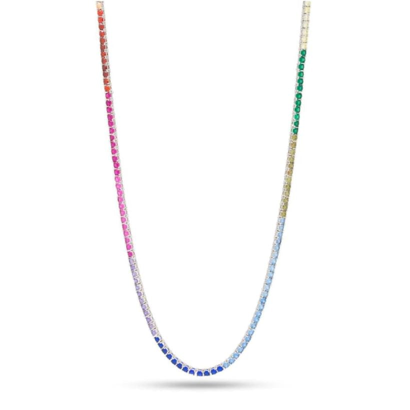 (3mm) Spectrum Rainbow Tennis Chain - Gold/White Gold