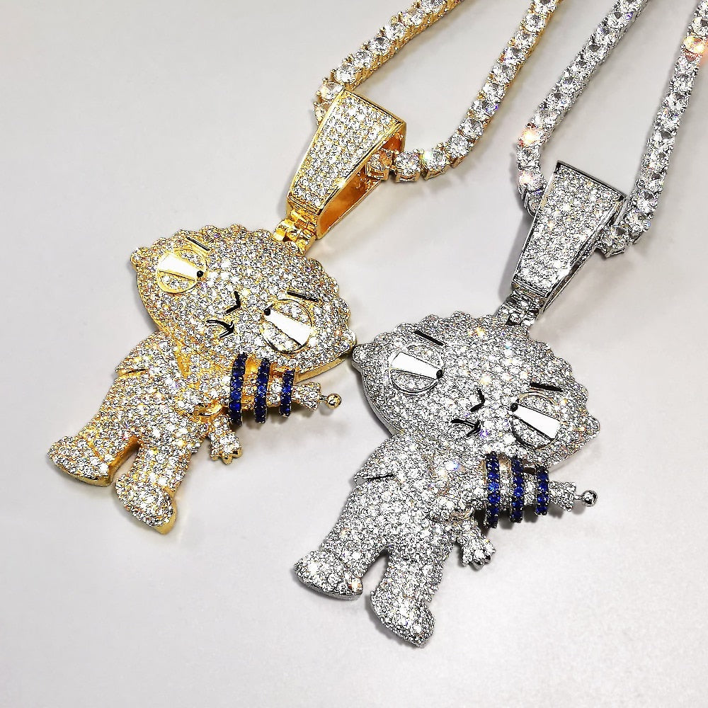 Iced Out Stewie Griffin Pendant in Gold/Silver