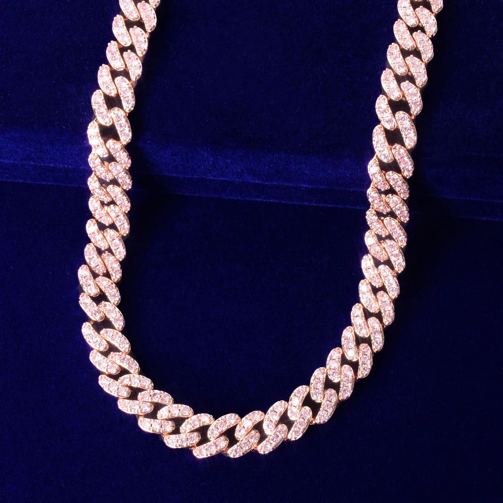 6mm/8mm Miami Diamond Cuban Link Chain Necklace in Rose Gold/Gold/White Gold.