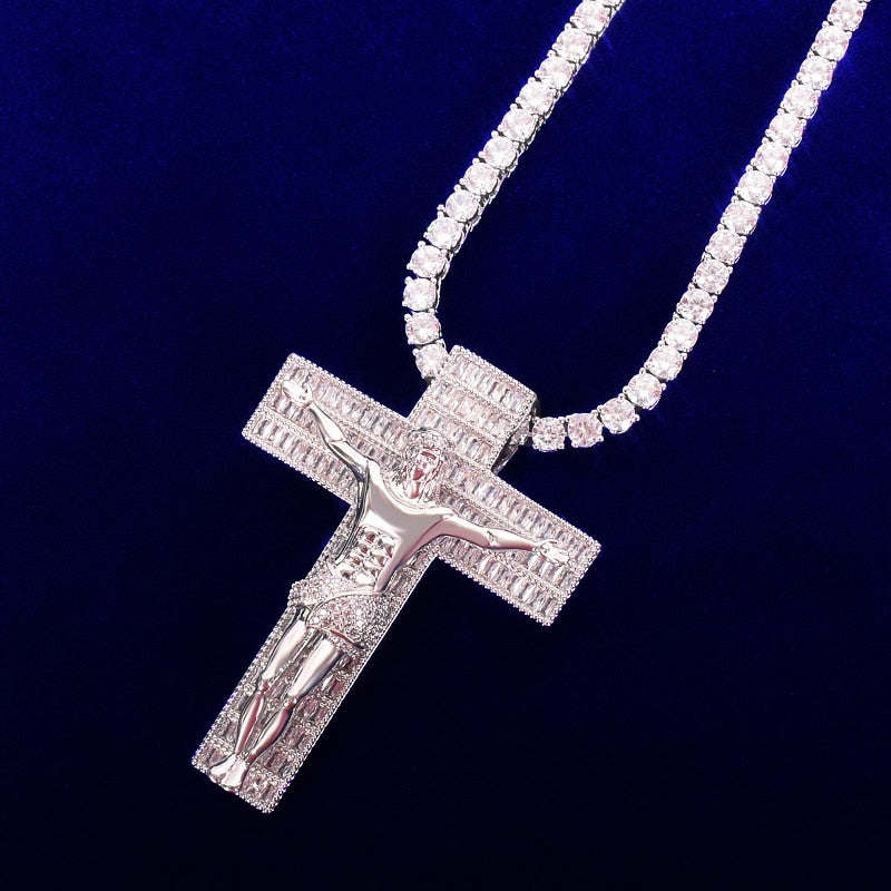 Iced Crucifix Pendant in Gold/White Gold