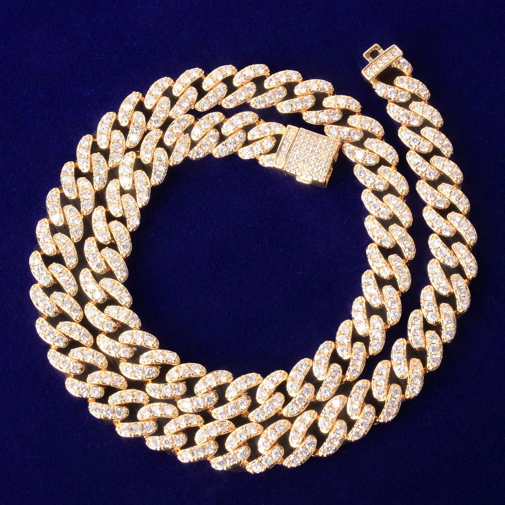 6mm/8mm Miami Diamond Cuban Link Chain Necklace in Rose Gold/Gold/White Gold.