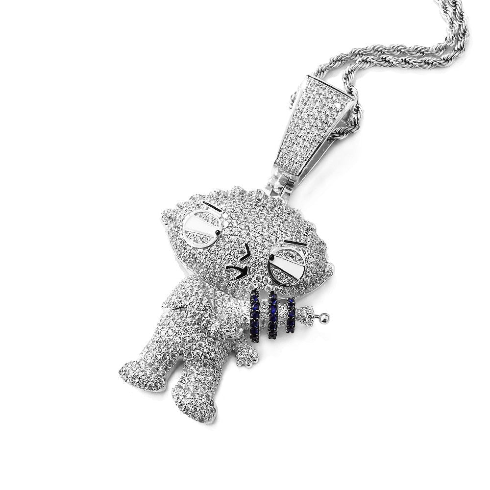 Iced Out Stewie Griffin Pendant in Gold/Silver