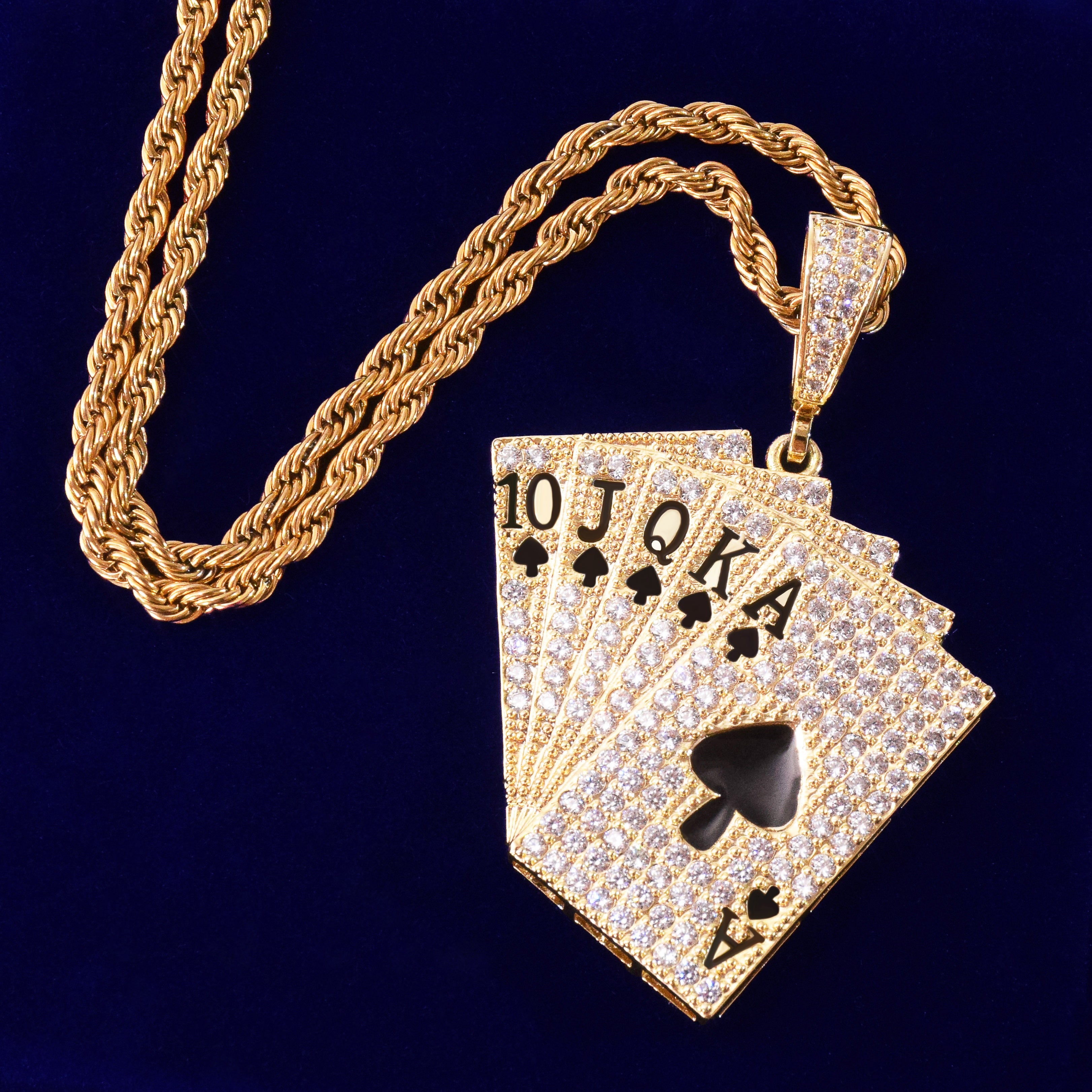 Royal Flush Poker Card Pendant in Gold/White Gold