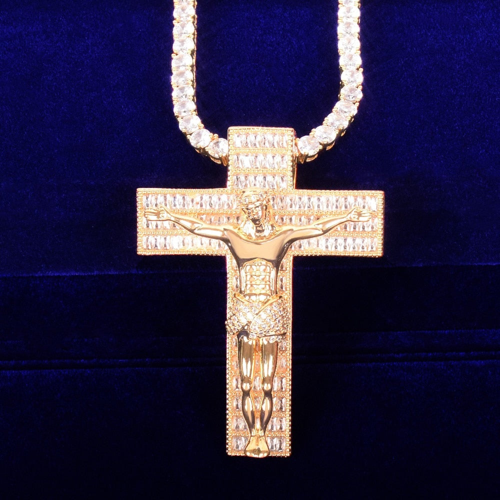 Iced Crucifix Pendant in Gold/White Gold