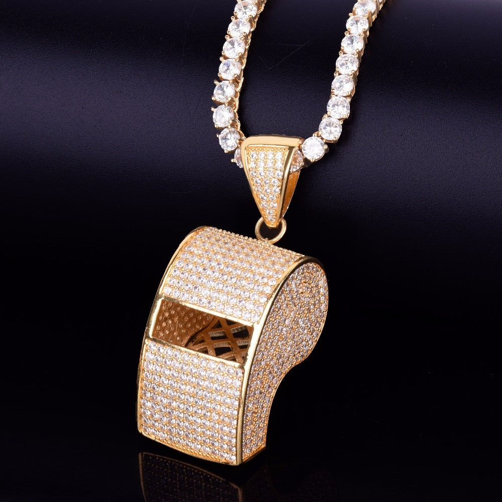 Iced Whistle Pendant - Gold/White Gold