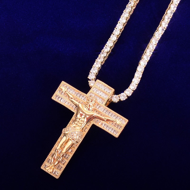 Iced Crucifix Pendant in Gold/White Gold