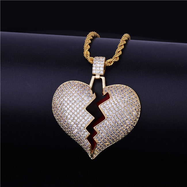 Iced Out Broken Heart in Gold and White Gold