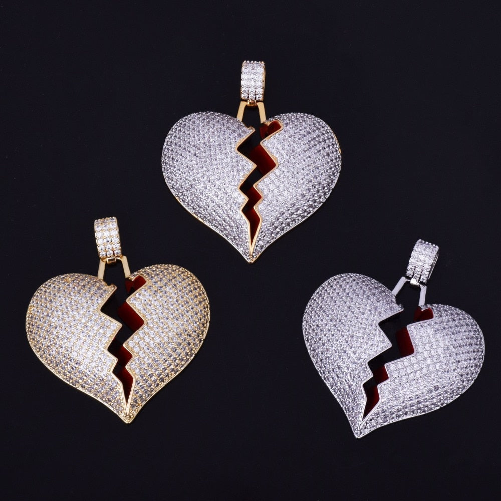 Iced Out Broken Heart in Gold and White Gold