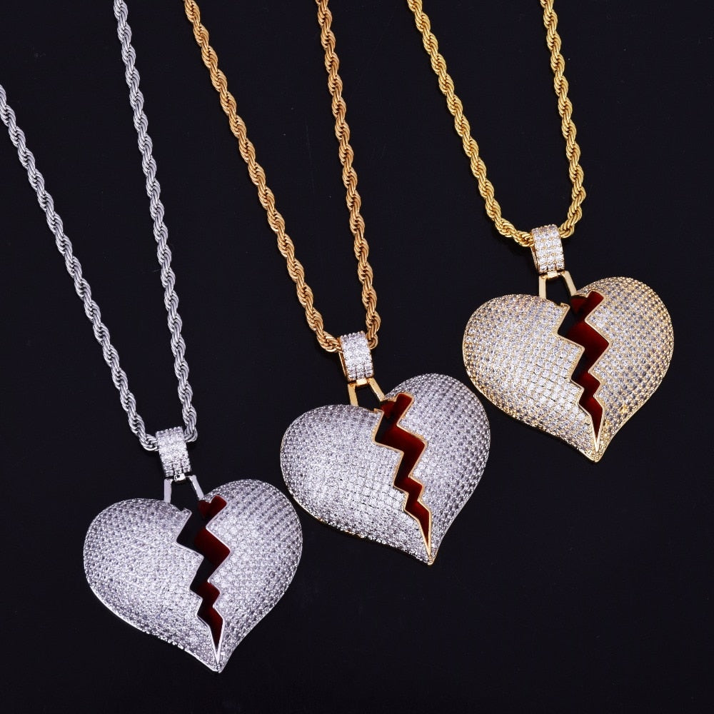 Iced Out Broken Heart in Gold and White Gold