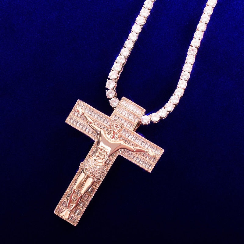 Iced Crucifix Pendant in Gold/White Gold