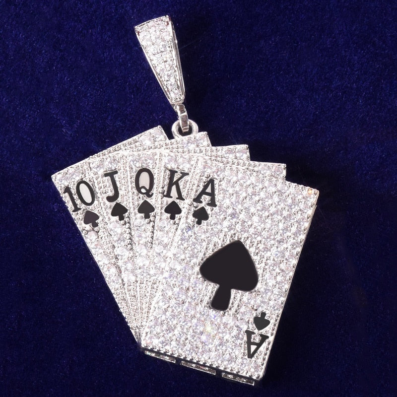 Royal Flush Poker Card Pendant in Gold/White Gold
