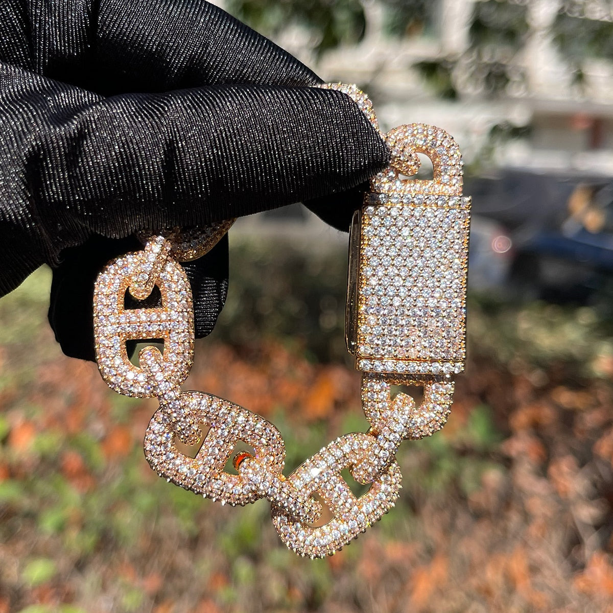 15MM Fully Iced Micro Paved Gucci Link Bracelet  in Gold/White Gold