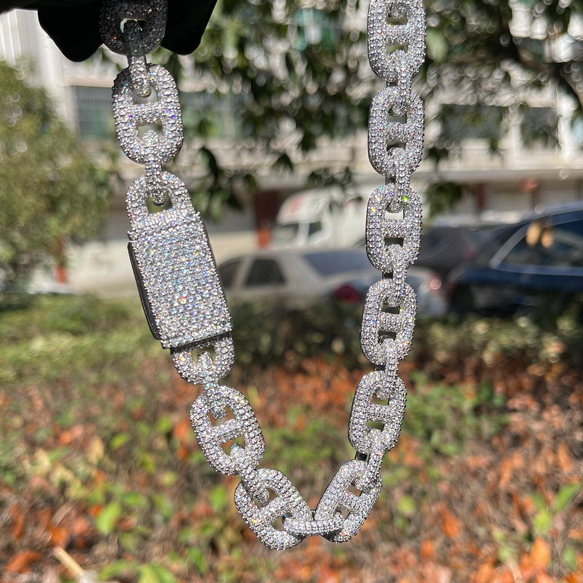 15MM Fully Iced Micro Paved Gucci Link Necklace in Gold/White Gold