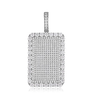 Streamline Tag Moissanite Diamonds Pendant in 925 Sterling Silver with Pave Diamonds Setting