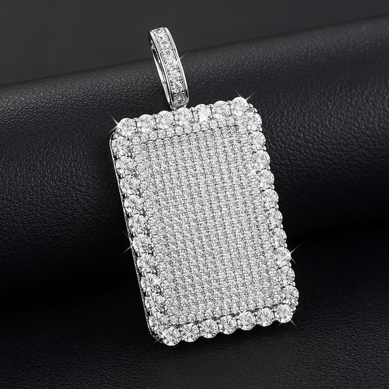 Streamline Tag Moissanite Diamonds Pendant in 925 Sterling Silver with Pave Diamonds Setting