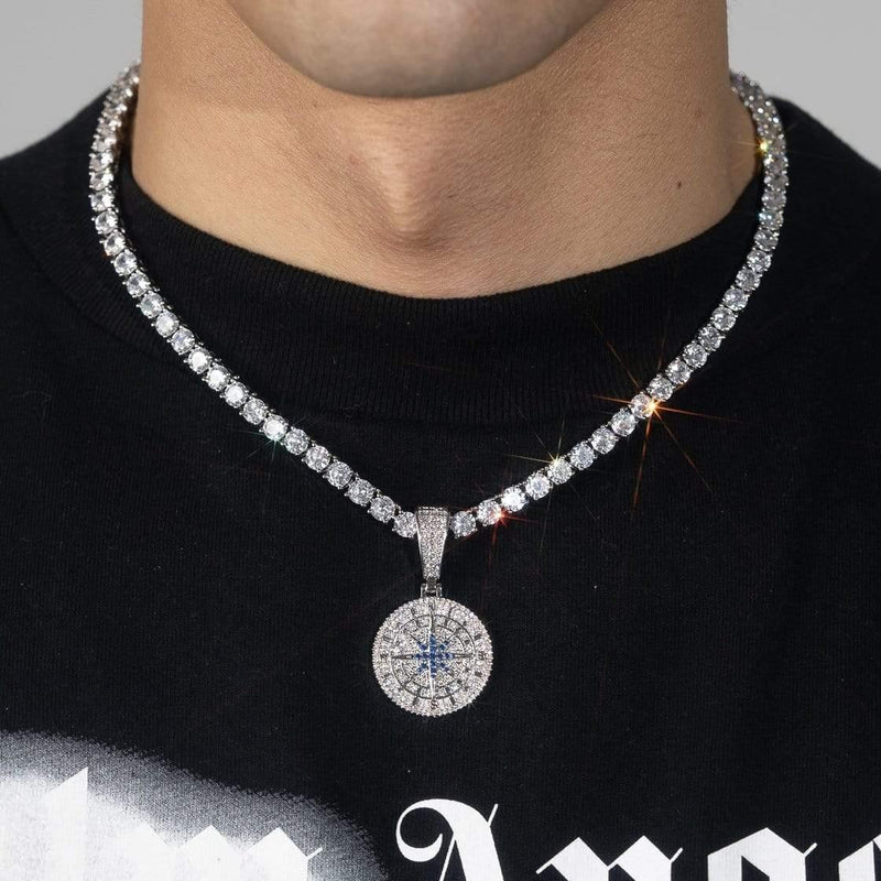 Iced Compass Pendant - Gold/White Gold