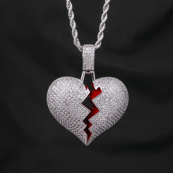 Iced Out Broken Heart in Gold and White Gold