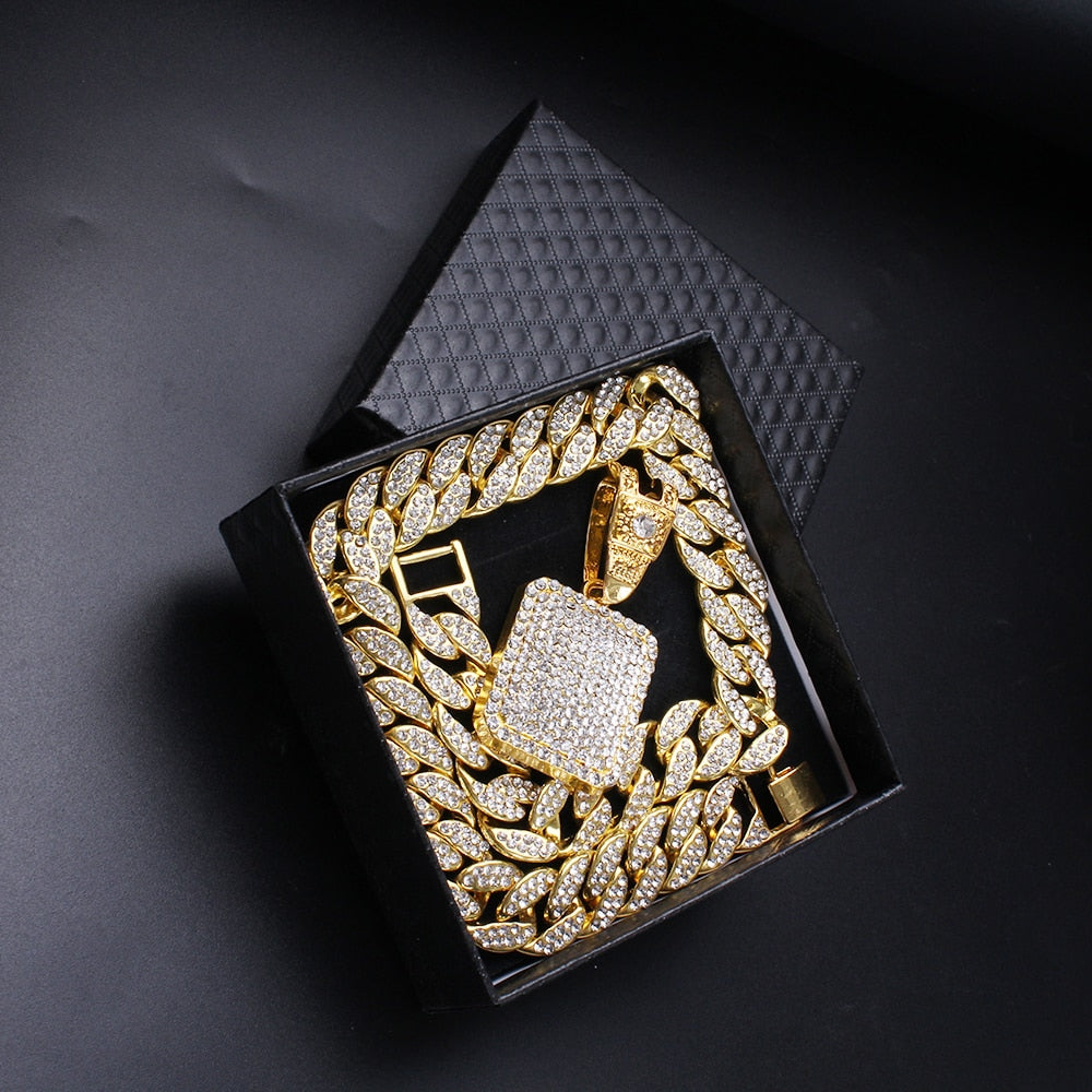Fully Iced Out Square Pendant Set