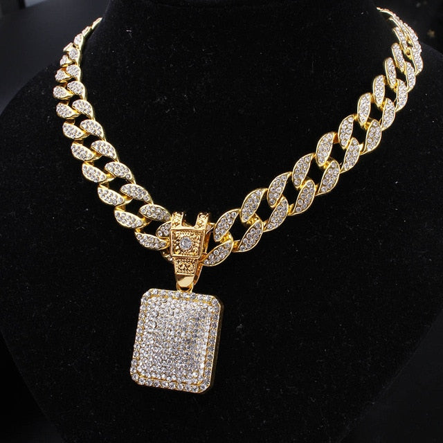 Fully Iced Out Square Pendant Set