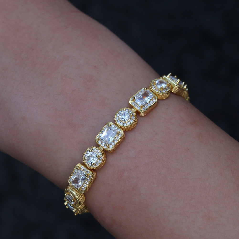 (10mm) Glacier - V2 Mix Round & Square Bracelet in Gold/White Gold