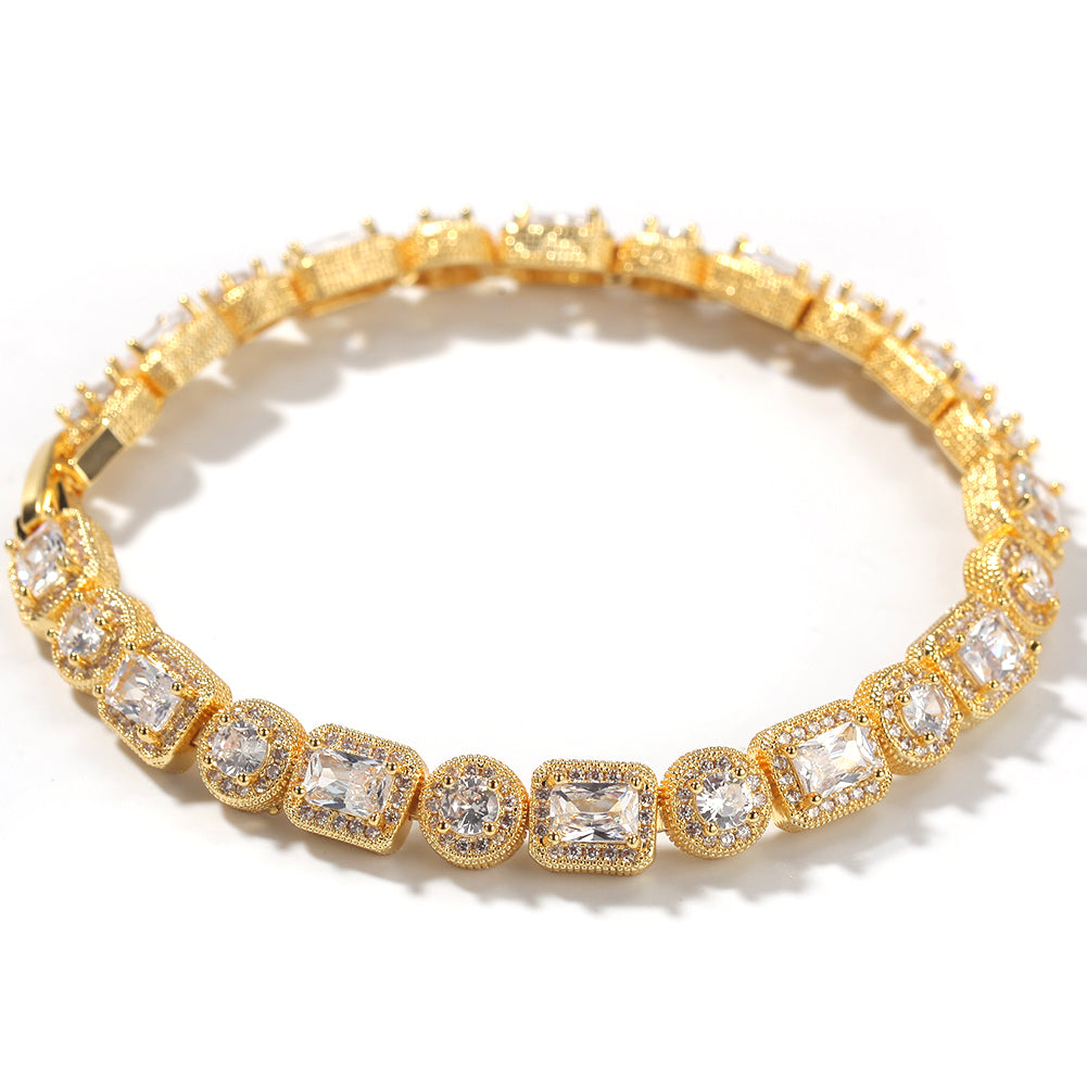 (10mm) Glacier - V2 Mix Round & Square Bracelet in Gold/White Gold