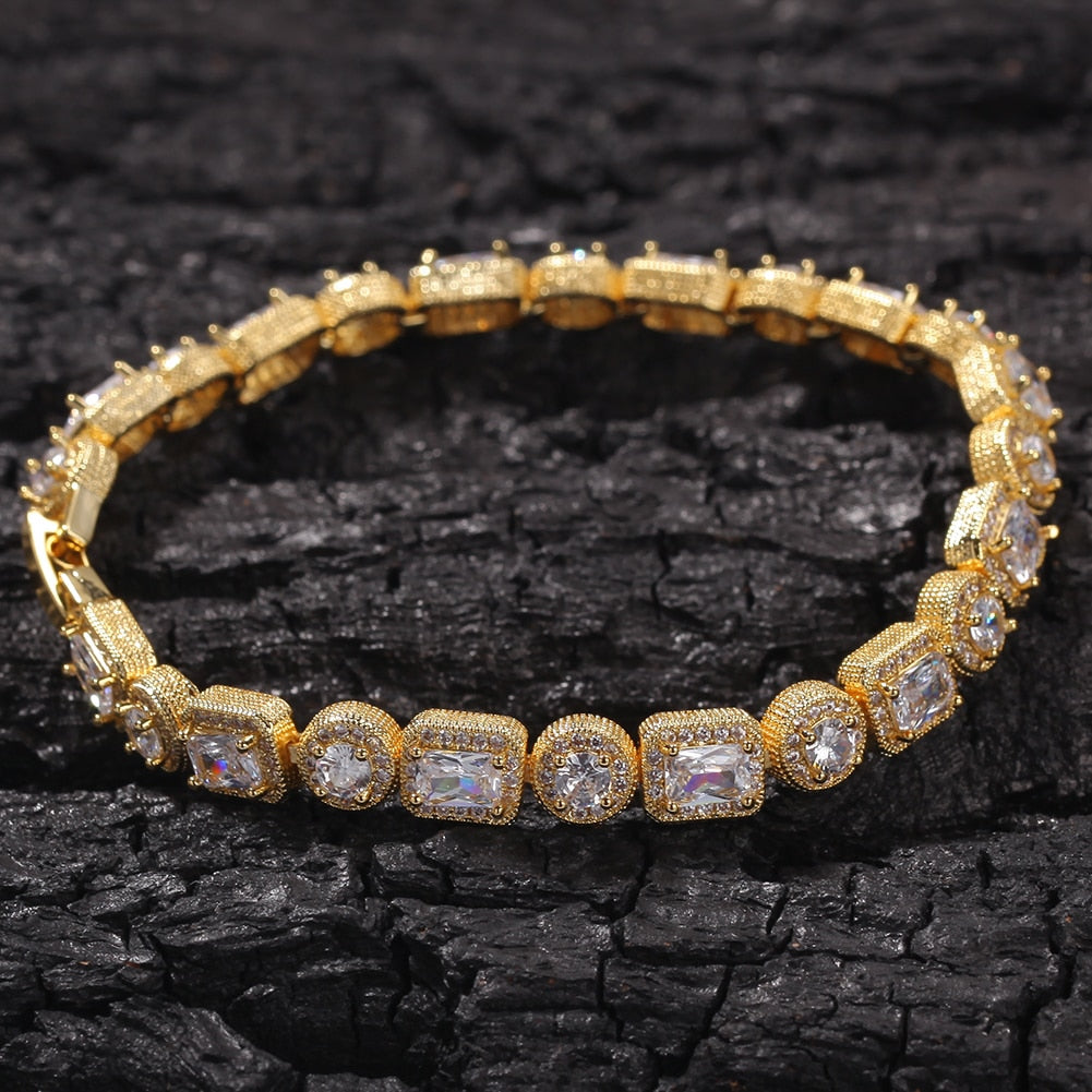 (10mm) Glacier - V2 Mix Round & Square Bracelet in Gold/White Gold