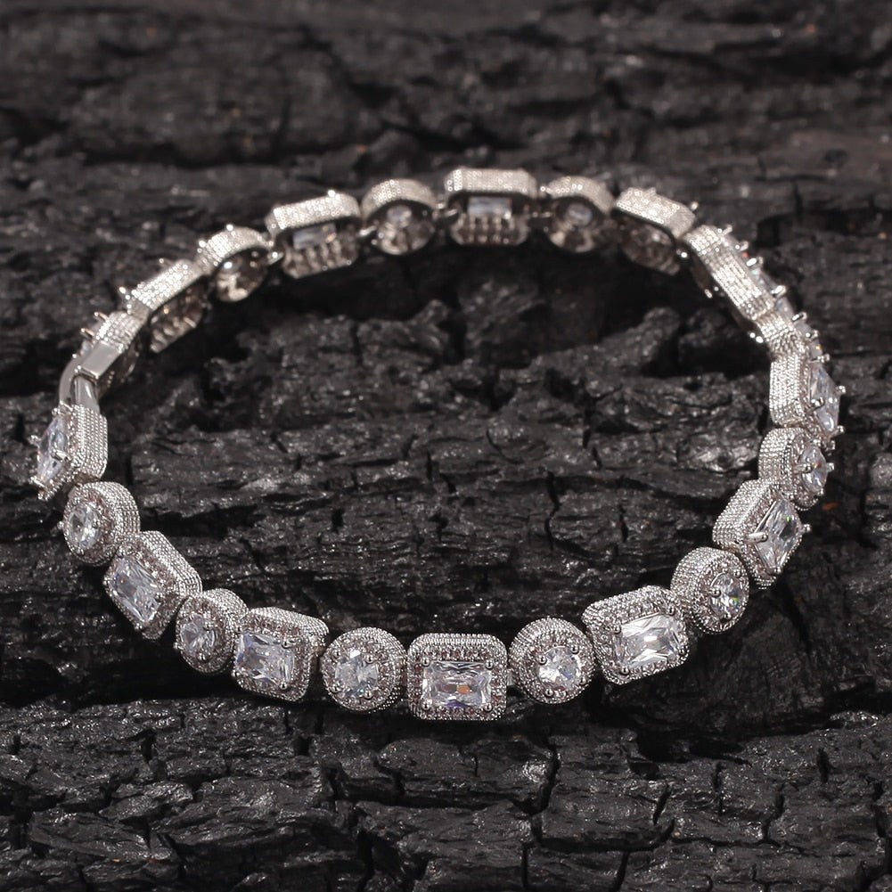 (10mm) Glacier - V2 Mix Round & Square Bracelet in Gold/White Gold