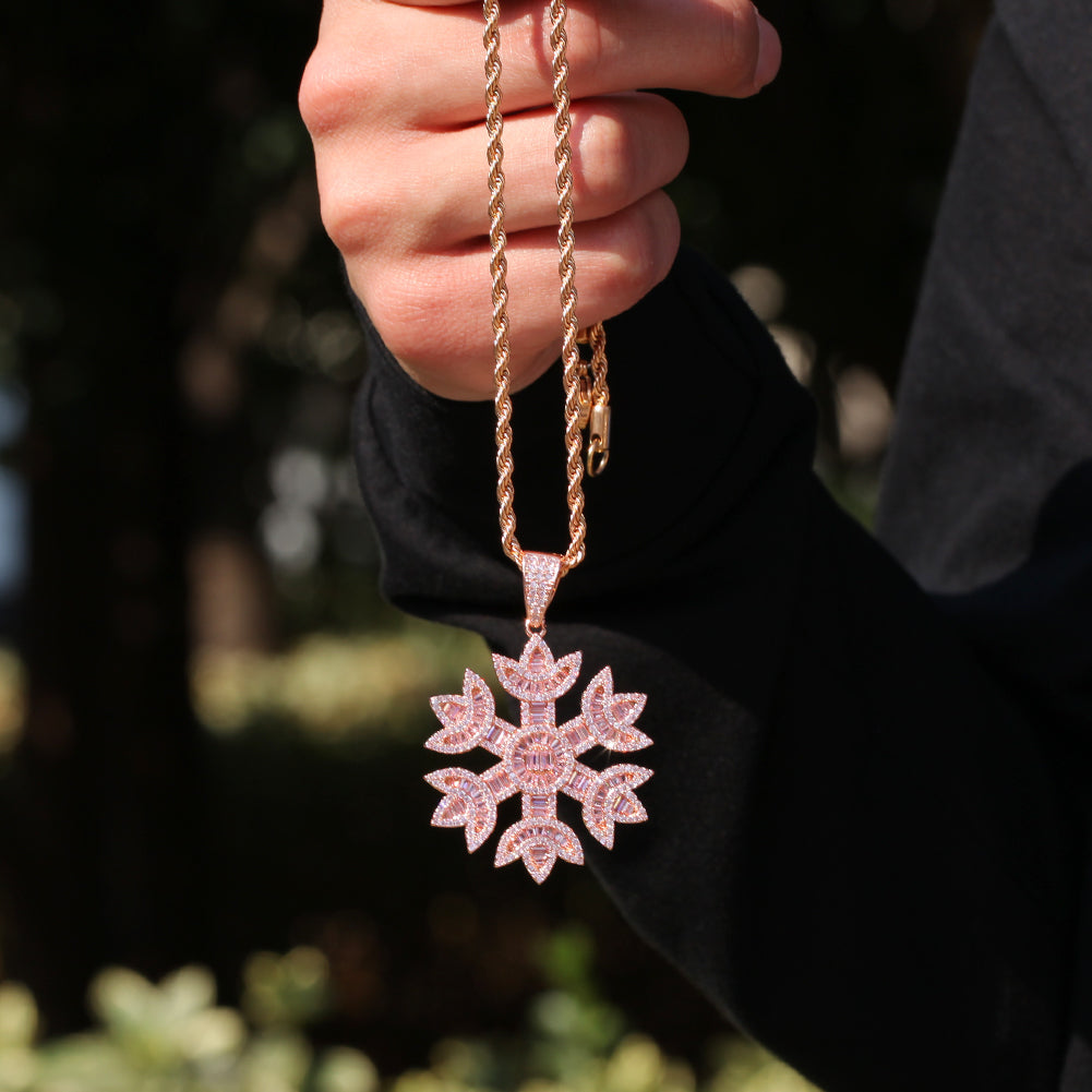 Rose Gold Snowflake Pendant - w/Chain
