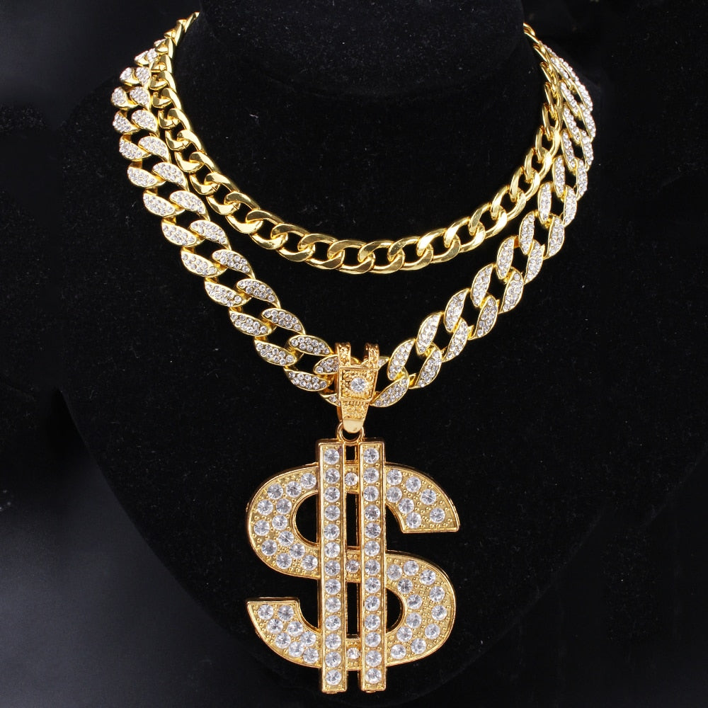 HIP HOP ICED OUT BIG DOLLAR CUBAN CHOKER SET