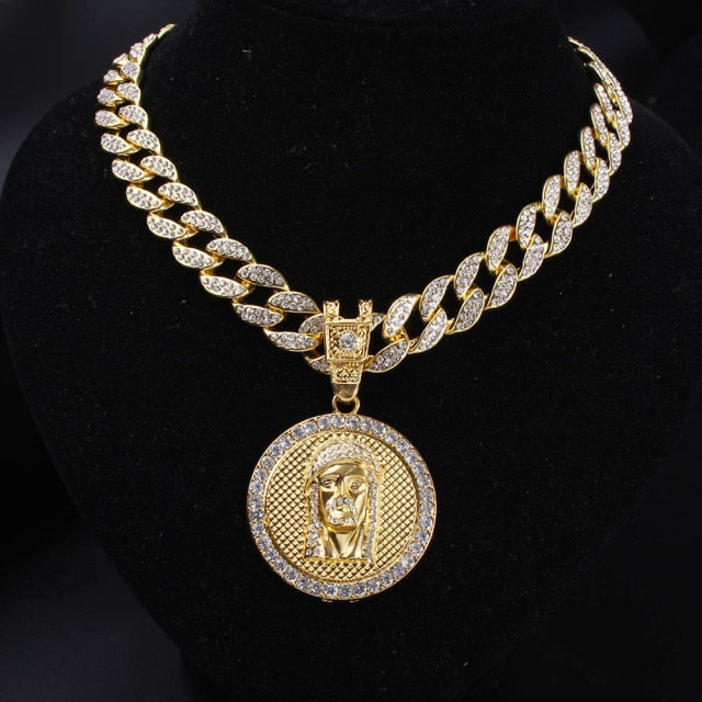 Fully Iced Out Miami Curb Cuban Chain Combo Set and Jesus Pendant