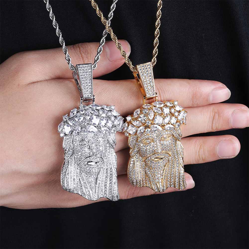 Premium Multi Stone Jesus Piece - (2 Color Options) / FREE Chain